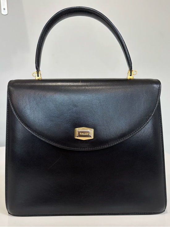 Bally Handbags - Bally Vintage Black Leather Top Handle Bag Gold Hardware Structured Crossbody